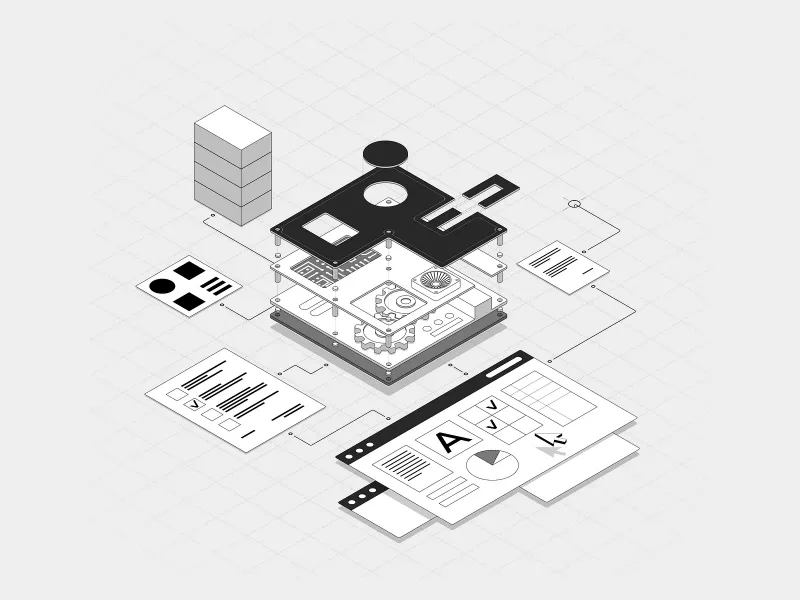 Isometric black &amp; white modern illustration
