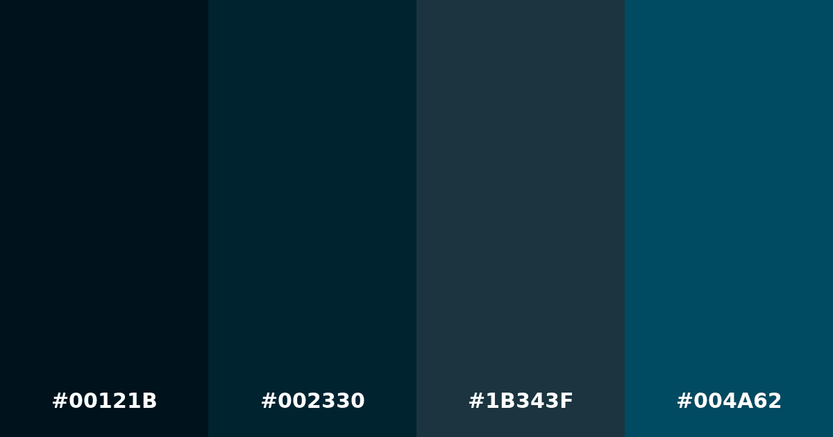 Color palette #00121B #002330 #1B343F #004A62