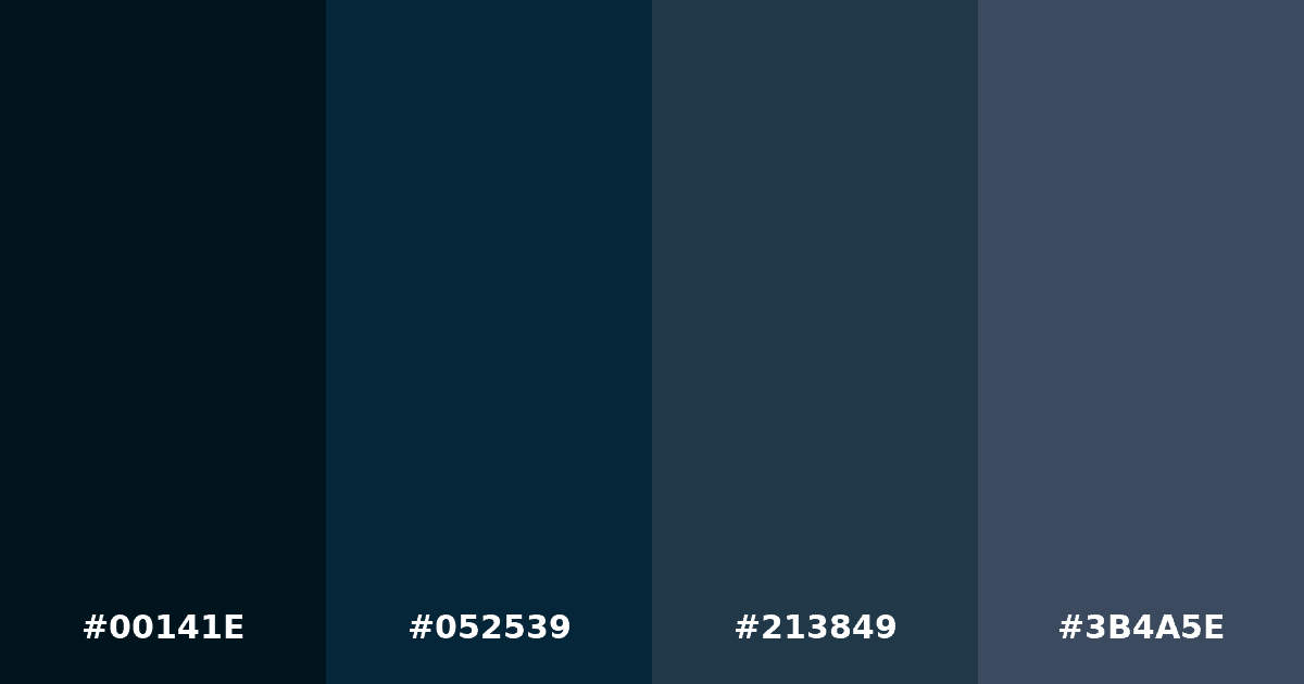 Color palette #00141E #052539 #213849 #3B4A5E
