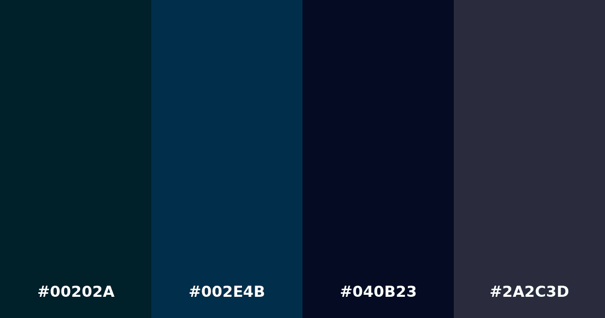 Color palette #00202A #002E4B #040B23 #2A2C3D