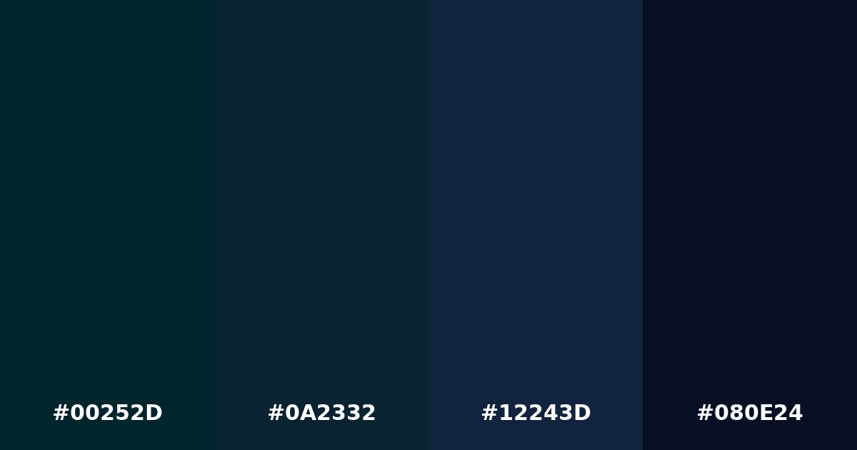 Color palette #00252D #0A2332 #12243D #080E24