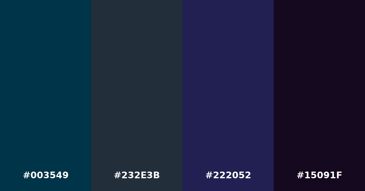 Color palette #003549 #232E3B #222052 #15091F