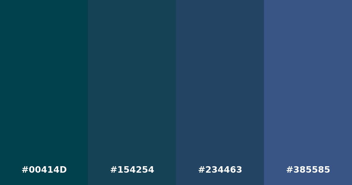 Color palette #00414D #154254 #234463 #385585