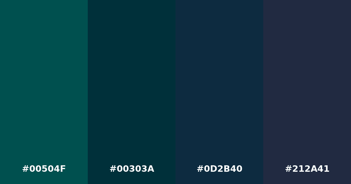 Color palette #00504F #00303A #0D2B40 #212A41