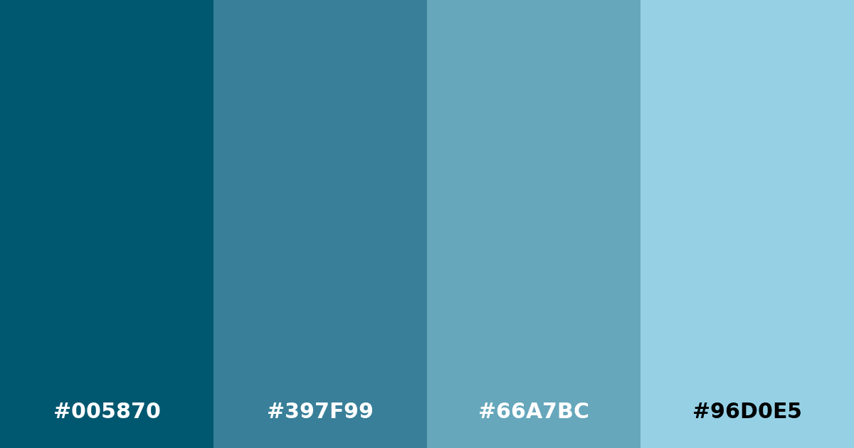 Color palette #005870 #397F99 #66A7BC #96D0E5