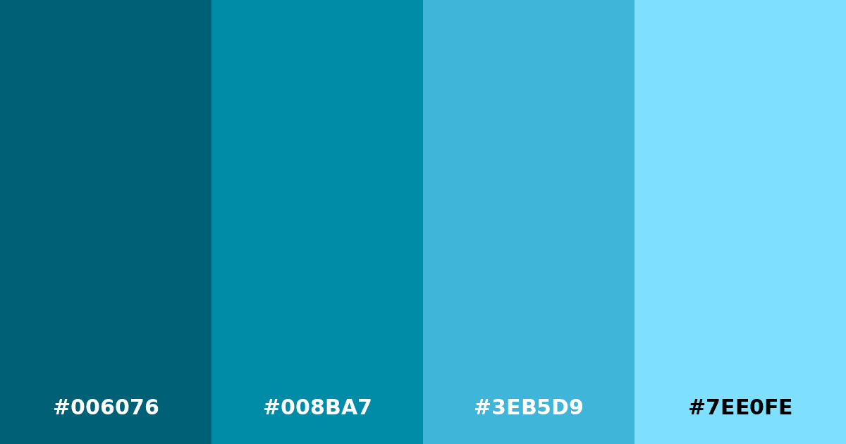 Color palette #006076 #008BA7 #3EB5D9 #7EE0FE