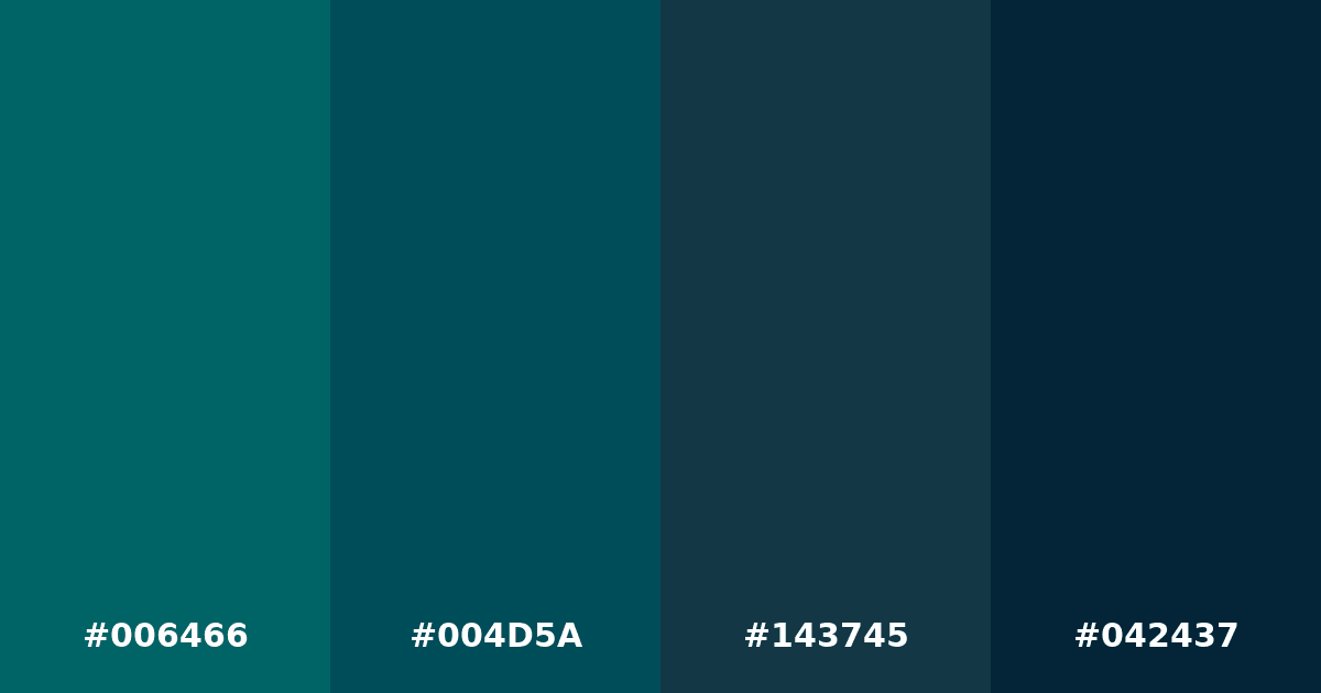 Color palette #006466 #004D5A #143745 #042437