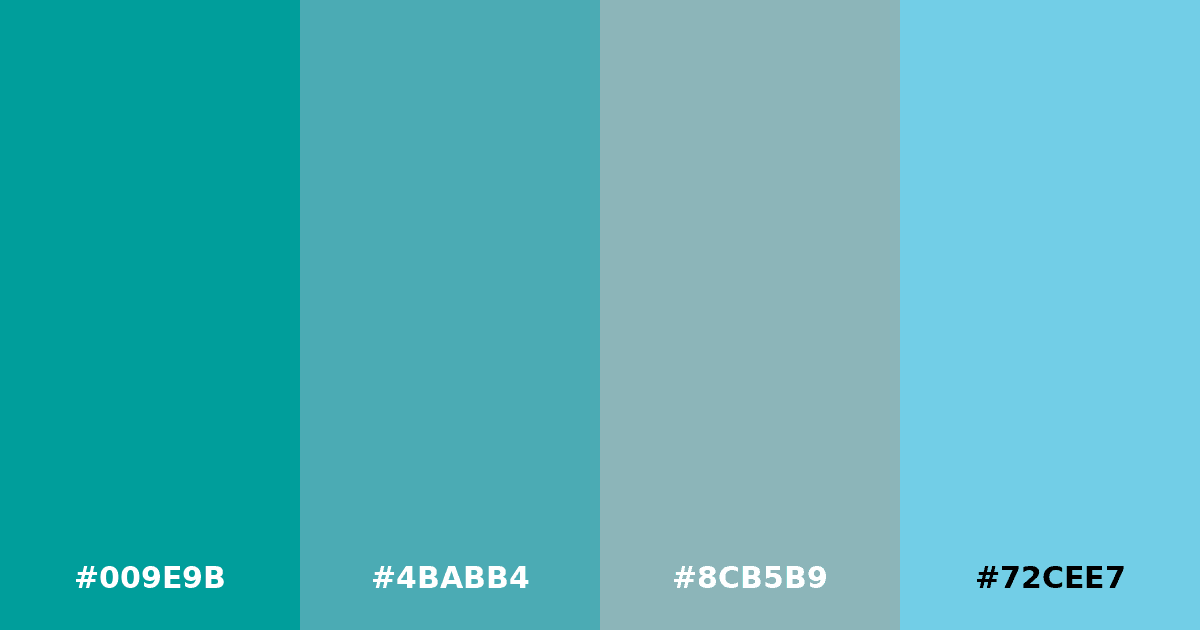 Color palette #009E9B #4BABB4 #8CB5B9 #72CEE7