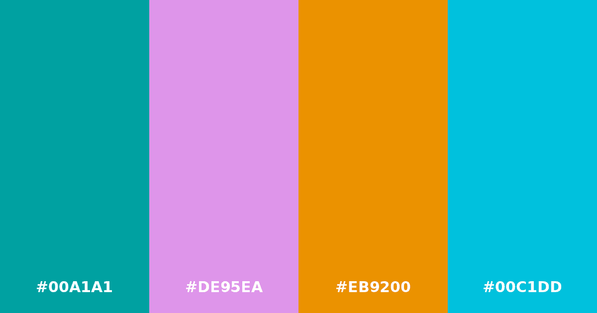 Color palette #00A1A1 #DE95EA #EB9200 #00C1DD