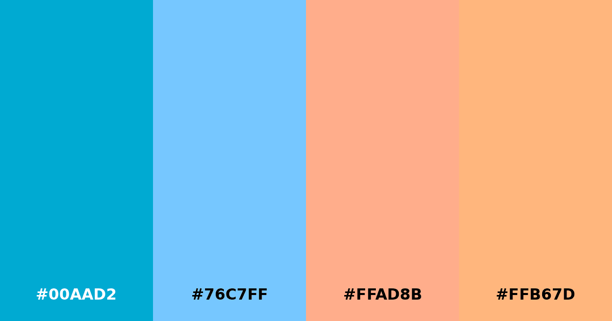 Color palette #00AAD2 #76C7FF #FFAD8B #FFB67D