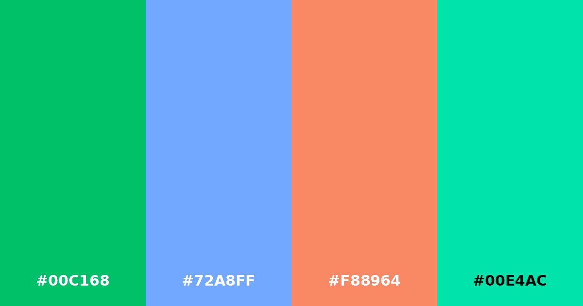 Color palette #00C168 #72A8FF #F88964 #00E4AC