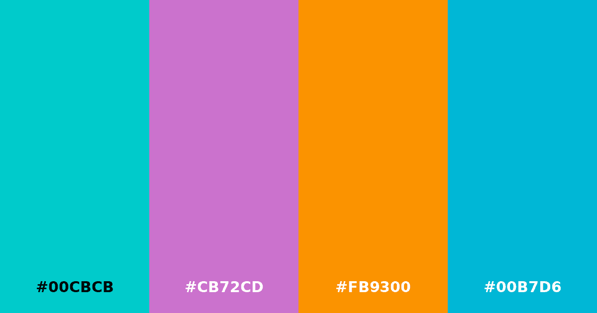 Color palette #00CBCB #CB72CD #FB9300 #00B7D6