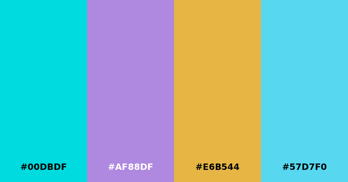 Color palette #00DBDF #AF88DF #E6B544 #57D7F0