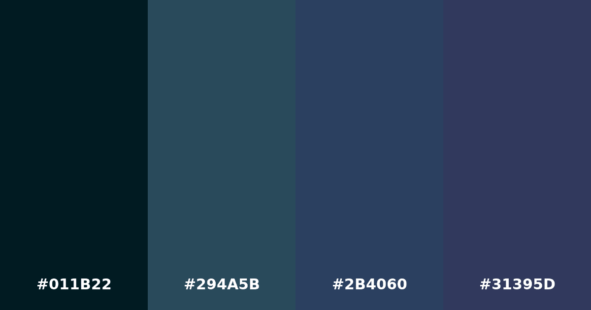Color palette #011B22 #294A5B #2B4060 #31395D