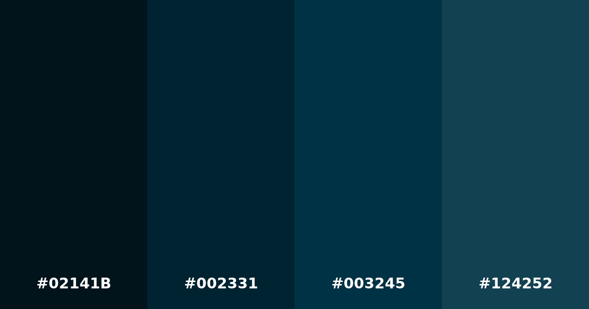 Color palette #02141B #002331 #003245 #124252