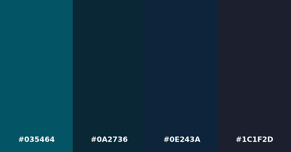 Color palette #035464 #0A2736 #0E243A #1C1F2D