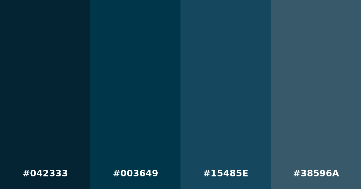 Color palette #042333 #003649 #15485E #38596A
