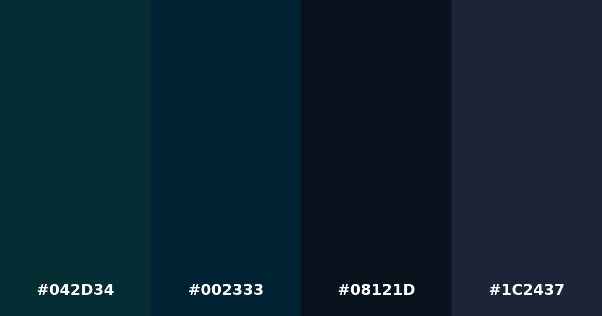 Color palette #042D34 #002333 #08121D #1C2437
