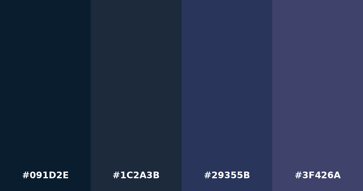 Color palette #091D2E #1C2A3B #29355B #3F426A