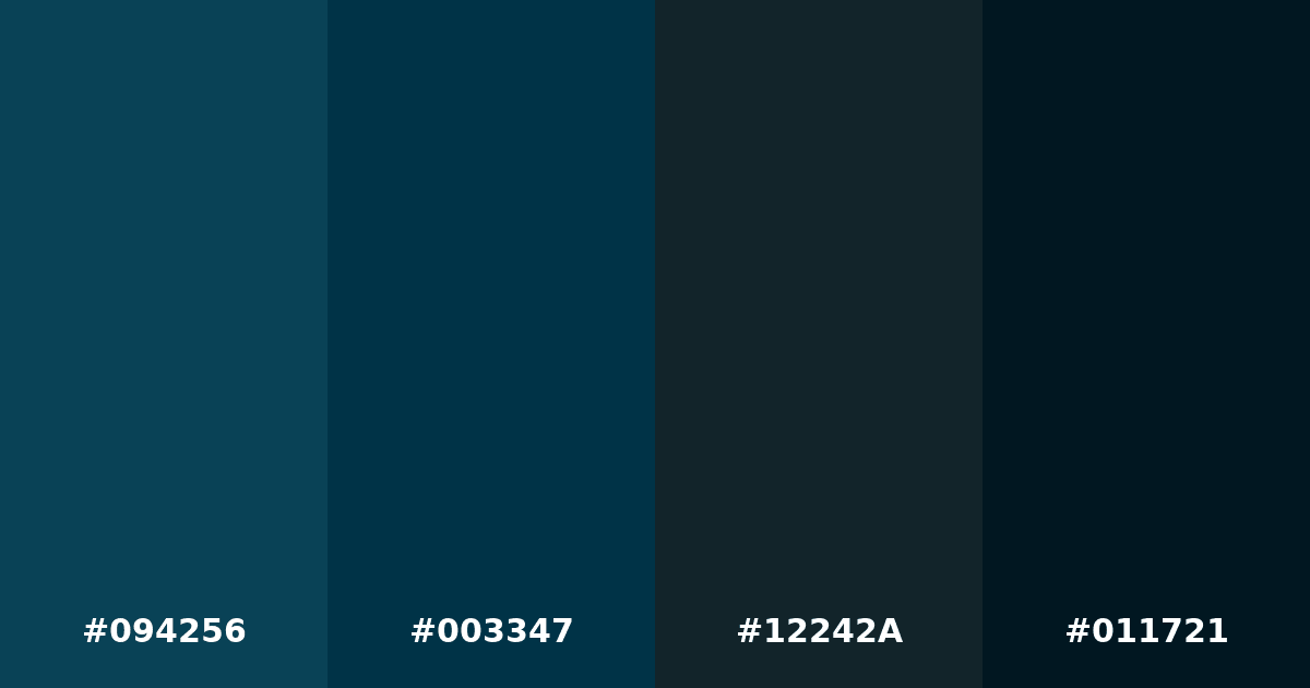 Color palette #094256 #003347 #12242A #011721