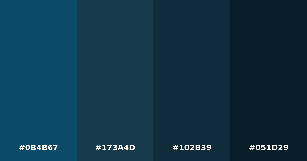 Color palette #0B4B67 #173A4D #102B39 #051D29