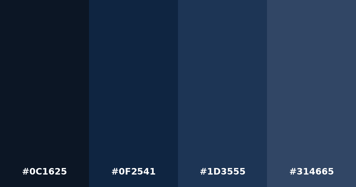 Color palette #0C1625 #0F2541 #1D3555 #314665