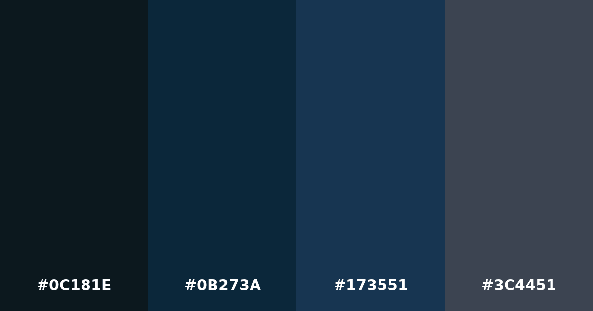 Color palette #0C181E #0B273A #173551 #3C4451