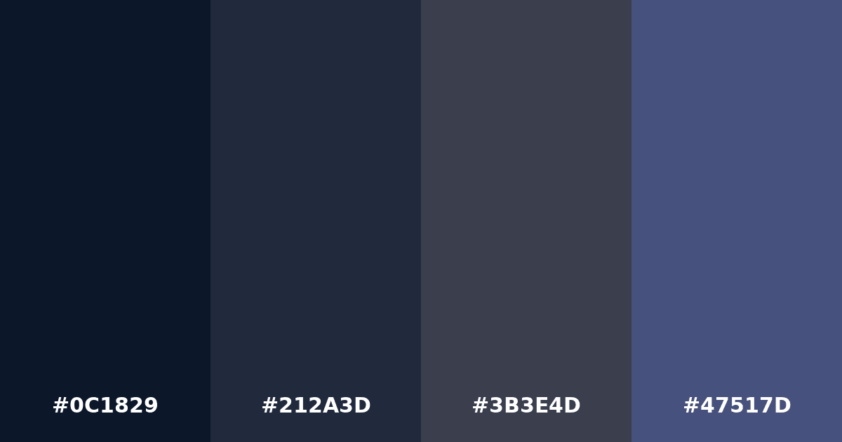 Color palette #0C1829 #212A3D #3B3E4D #47517D
