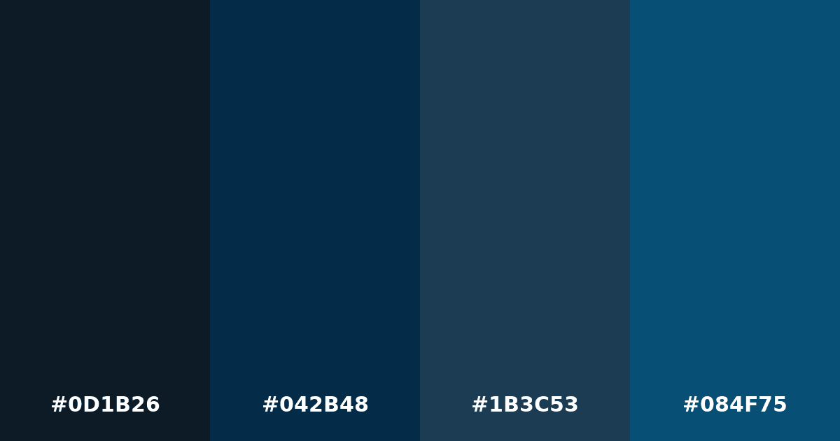 Color palette #0D1B26 #042B48 #1B3C53 #084F75