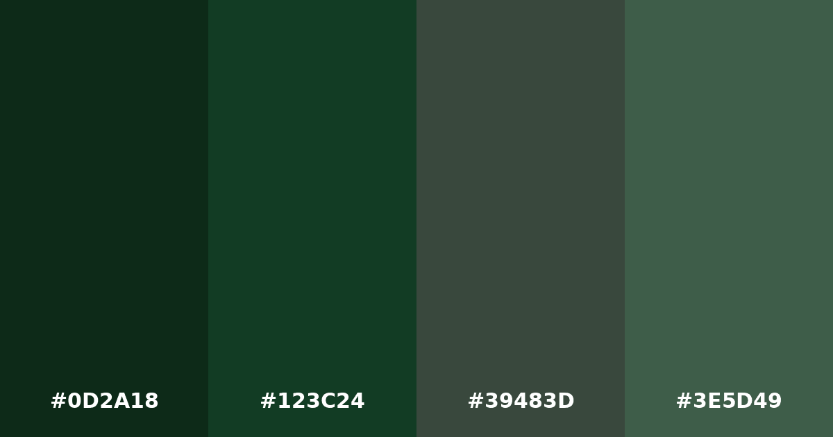 Color palette #0D2A18 #123C24 #39483D #3E5D49