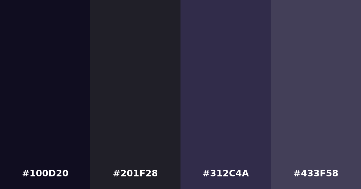 Color palette #100D20 #201F28 #312C4A #433F58