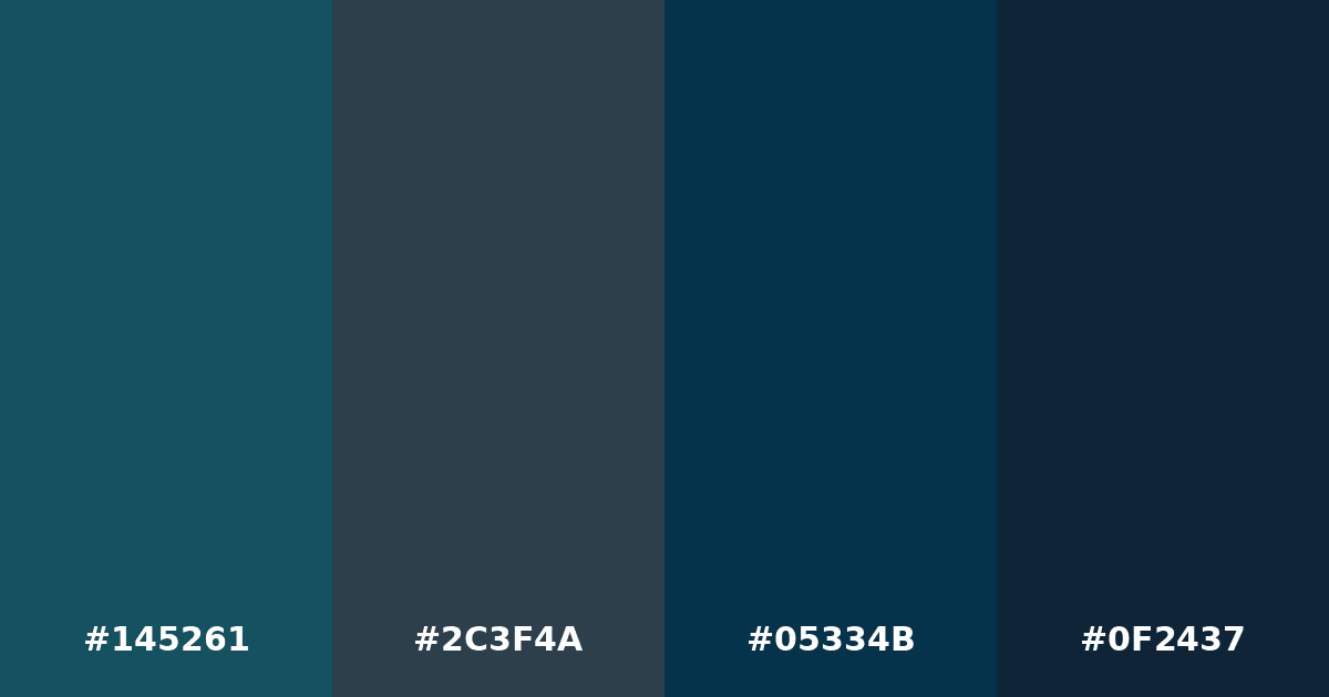 Color palette #145261 #2C3F4A #05334B #0F2437
