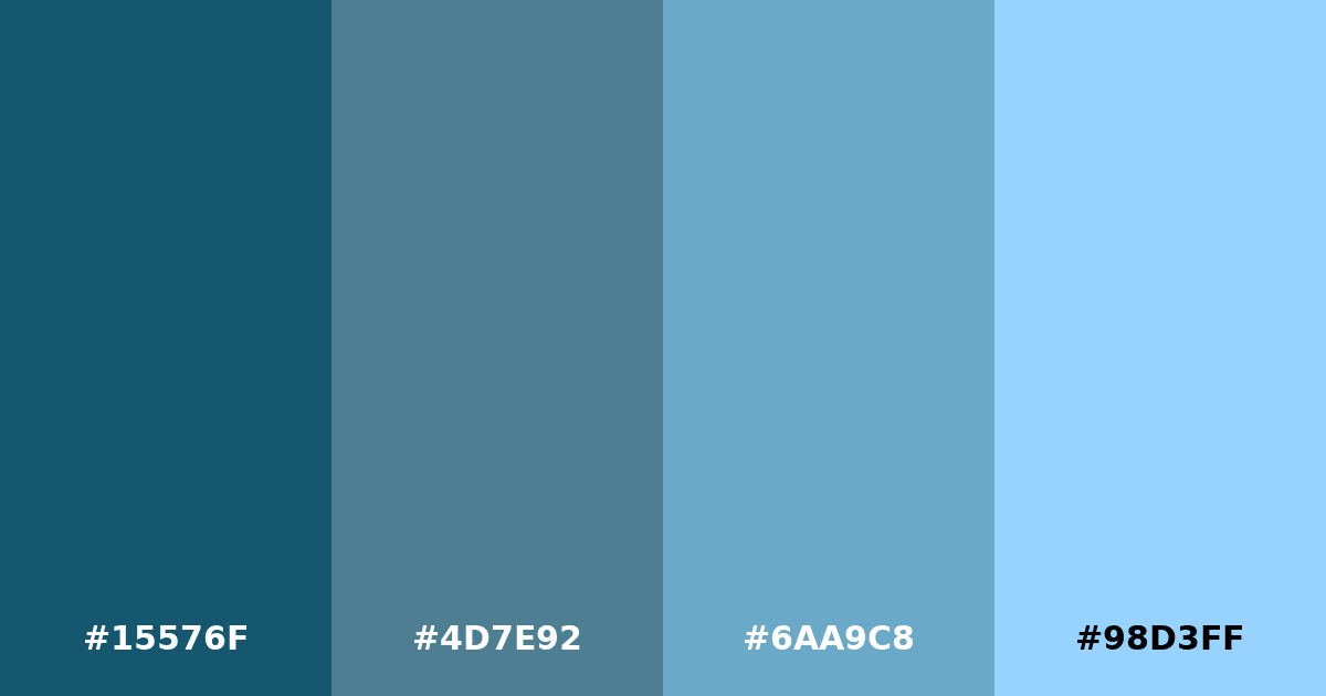 Color palette #15576F #4D7E92 #6AA9C8 #98D3FF