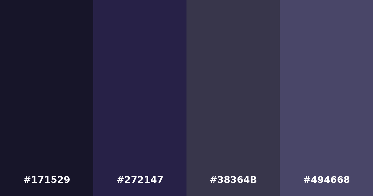 Color palette #171529 #272147 #38364B #494668