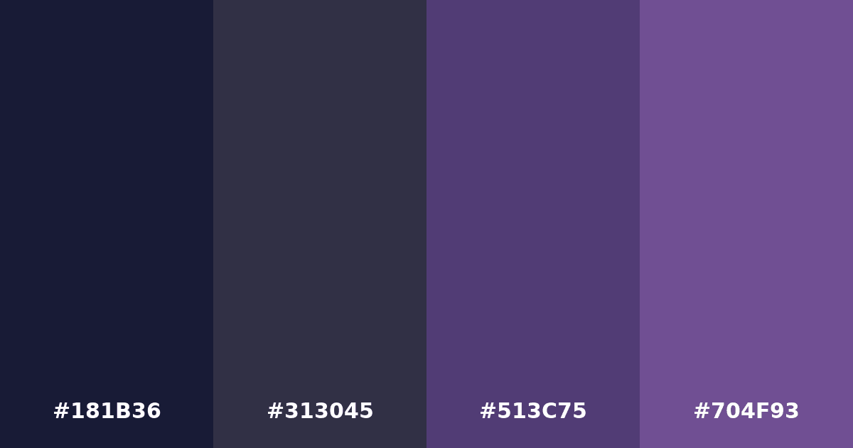 Color palette #181B36 #313045 #513C75 #704F93