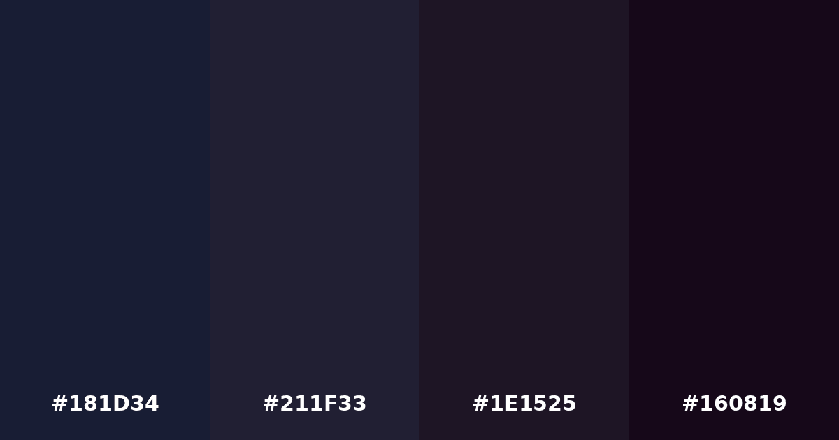Color palette #181D34 #211F33 #1E1525 #160819