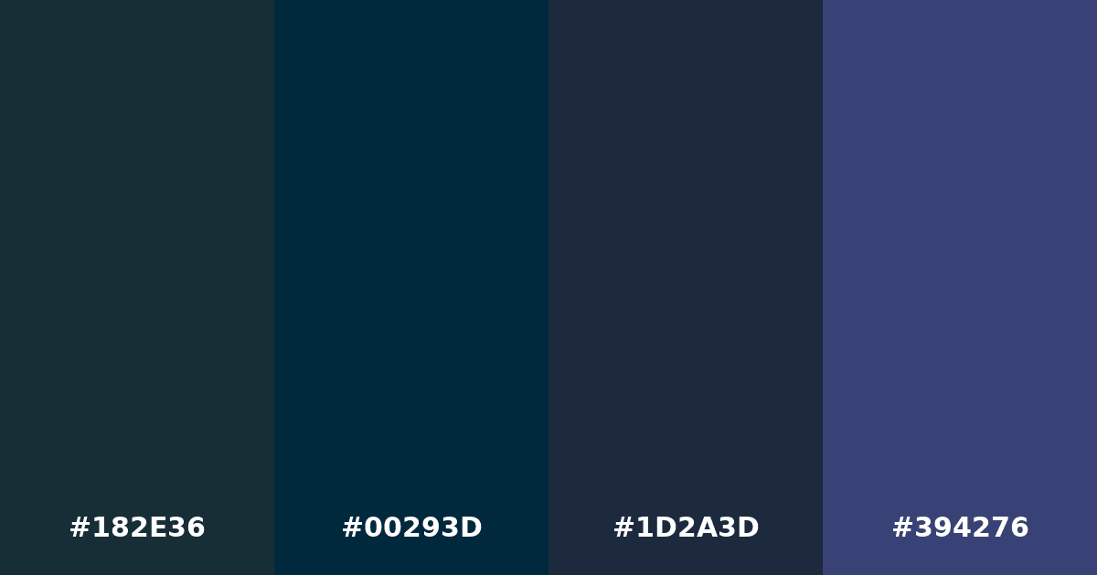 Color palette #182E36 #00293D #1D2A3D #394276