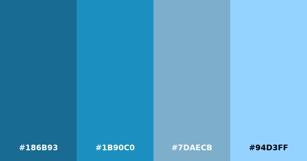 Color palette #186B93 #1B90C0 #7DAECB #94D3FF