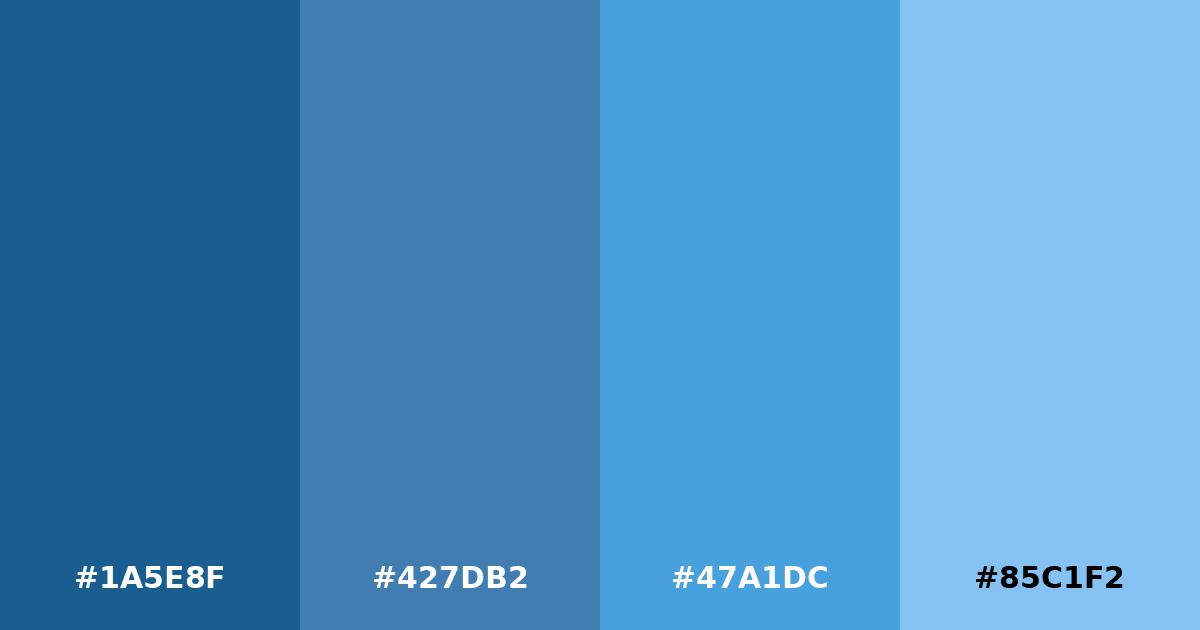 Color palette #1A5E8F #427DB2 #47A1DC #85C1F2