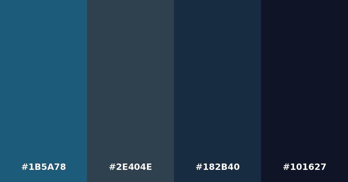 Color palette #1B5A78 #2E404E #182B40 #101627