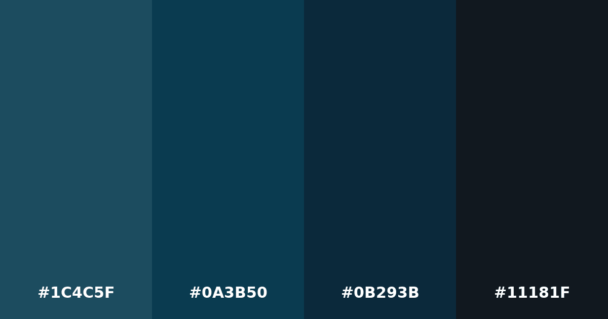 Color palette #1C4C5F #0A3B50 #0B293B #11181F