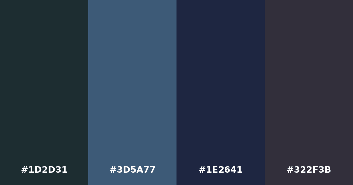 Color palette #1D2D31 #3D5A77 #1E2641 #322F3B