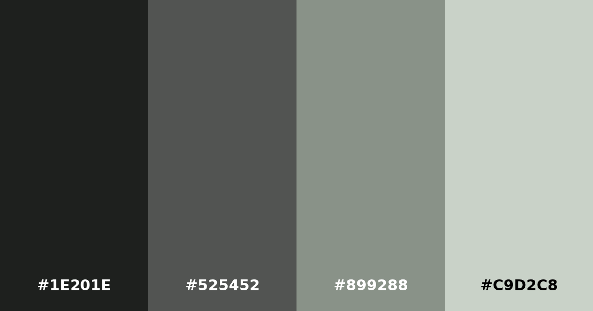 Color palette #1E201E #525452 #899288 #C9D2C8