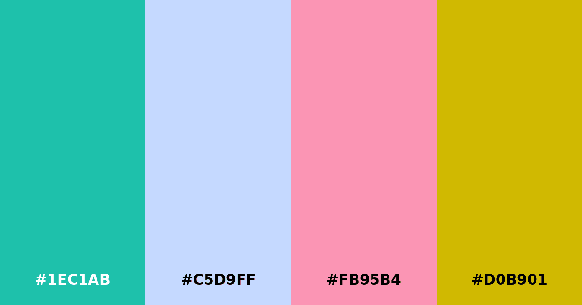Color palette #1EC1AB #C5D9FF #FB95B4 #D0B901