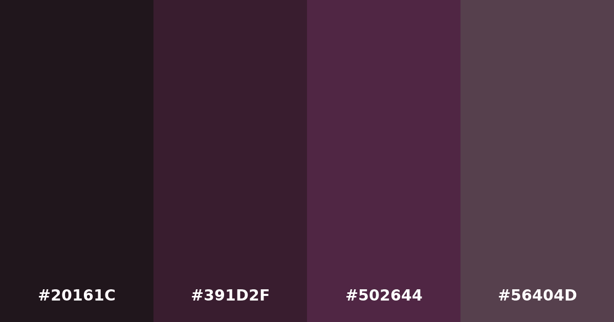 Color palette #20161C #391D2F #502644 #56404D