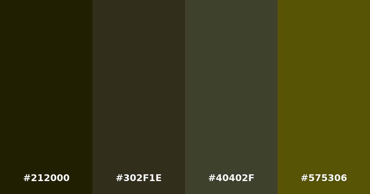 Color palette #212000 #302F1E #40402F #575306