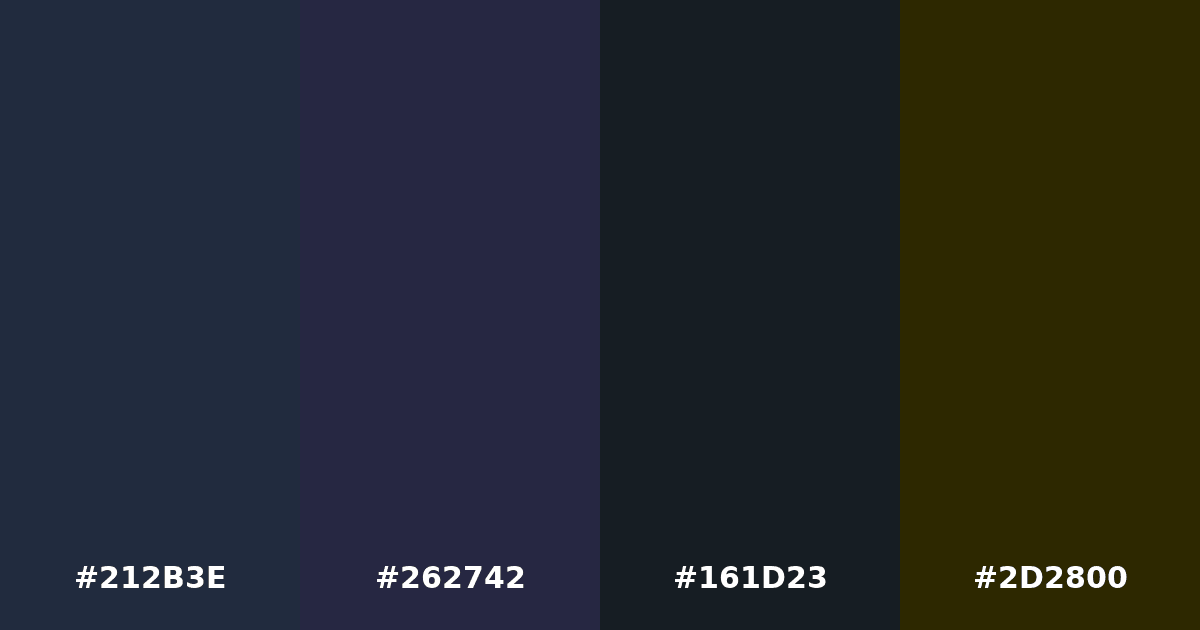 Color palette #212B3E #262742 #161D23 #2D2800