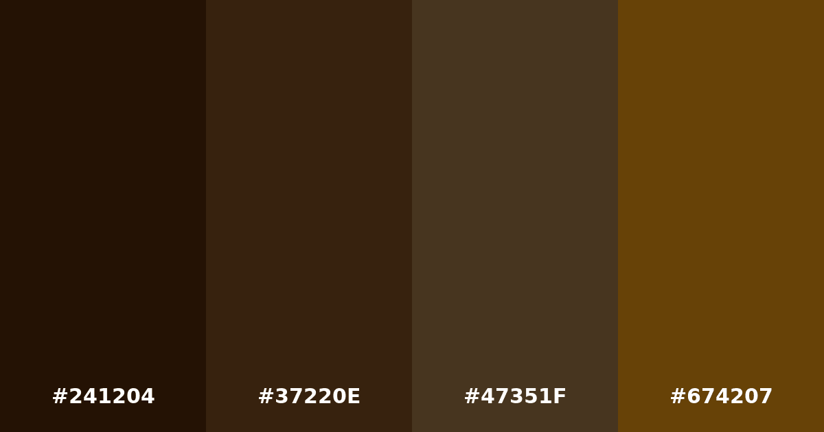 Color palette #241204 #37220E #47351F #674207