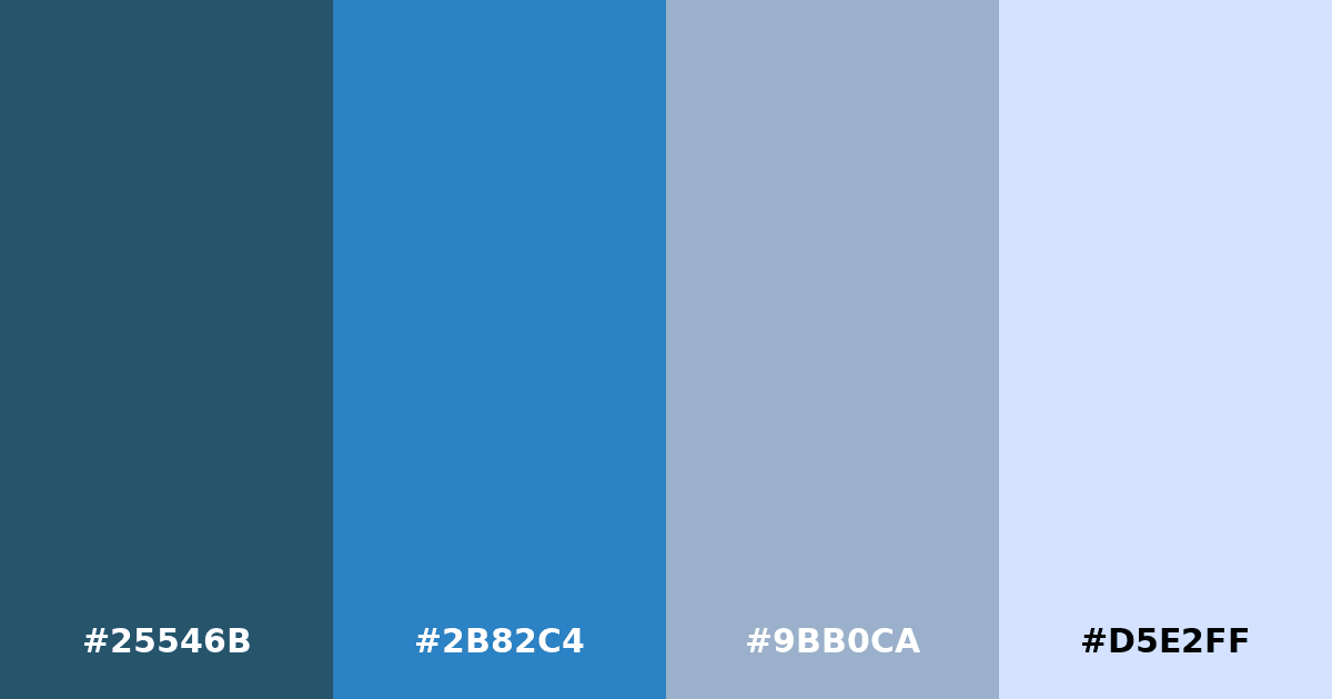 Color palette #25546B #2B82C4 #9BB0CA #D5E2FF