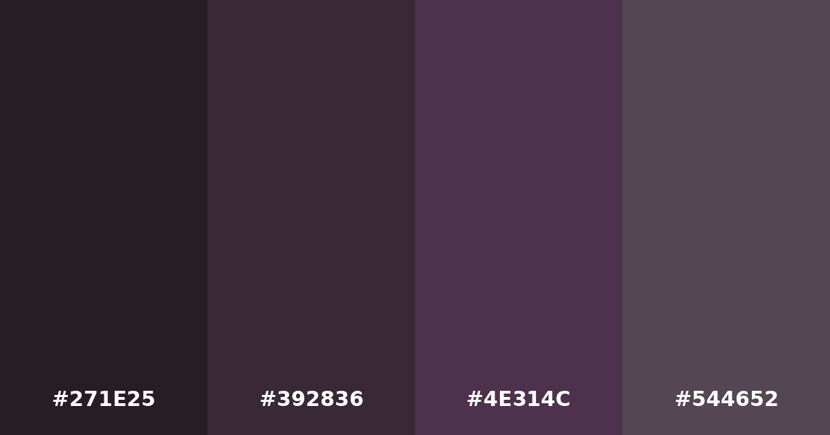 Color palette #271E25 #392836 #4E314C #544652